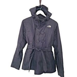 The North Face Double Breasted Belted Jacket  black stripe hooded zipper Size  M